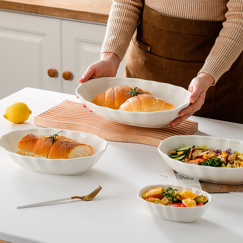 New nordic pure white baking bowl for home cheese rice plate salad bowl large ceramic deep bowl plate microwaveable