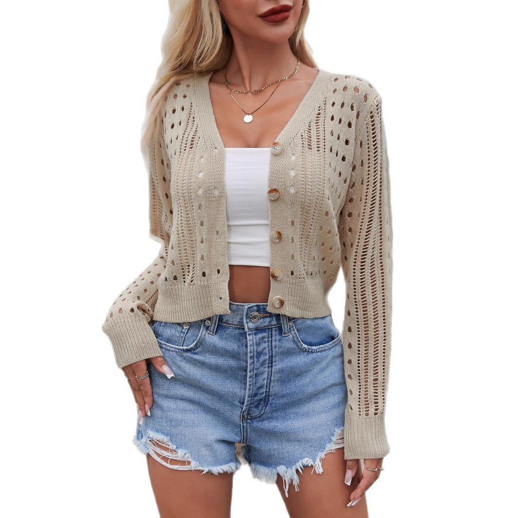 Europe, America and the United States  2025 new women's clothing knitted sexy hollow cardigan short coat one piece hair