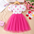 Kids' heart print short-sleeve mesh dress