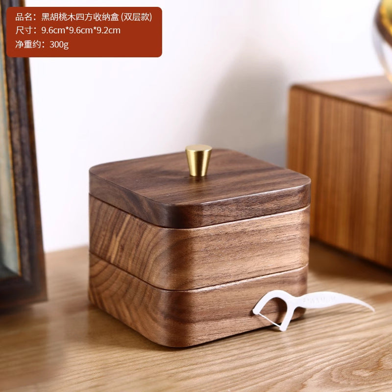 High-end walnut floss storage box multi-layer cotton swab box for home toothpick cotton swab box dust-proof creative solid wood box