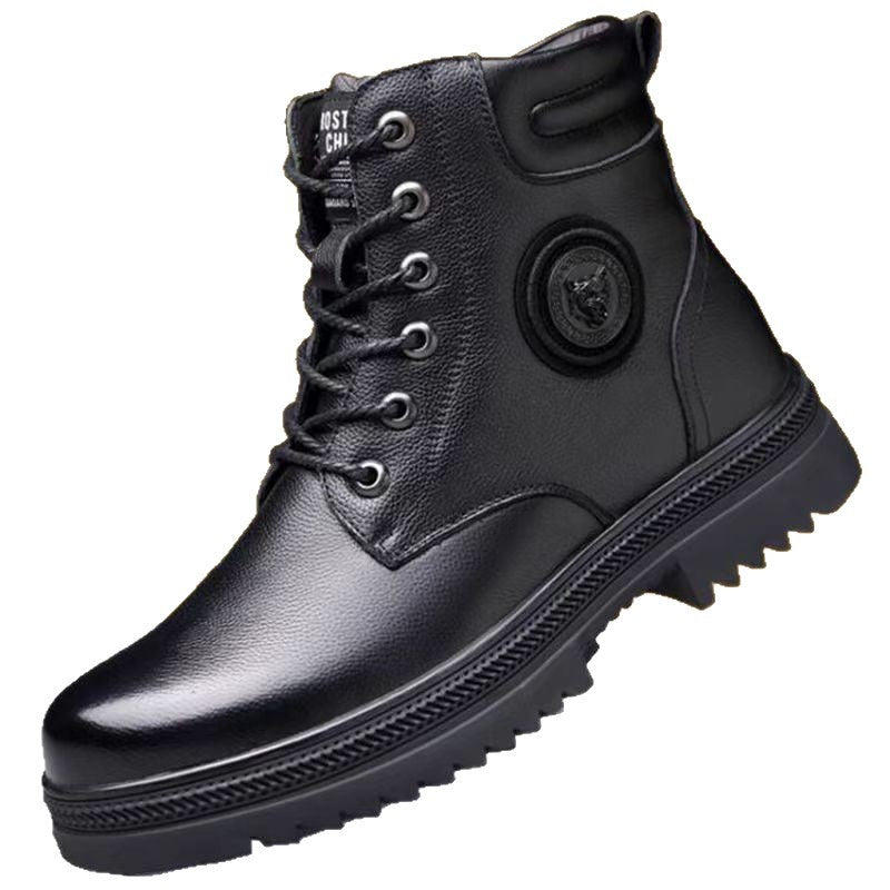 Men's new winter martin boots: fleece-lined, extra thick, warm, high-top cotton shoes, genuine soft cowhide leather, outdoor snow boots