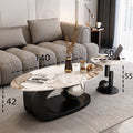 Sintered stone coffee table - italian light luxury living room home decor - oval modern small apartment black and white high-end design coffee table set
