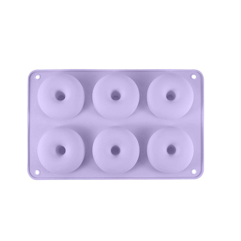Food-grade 6-cavity silicone donut mold - macaron color round donut baking tool for cookies and pastries