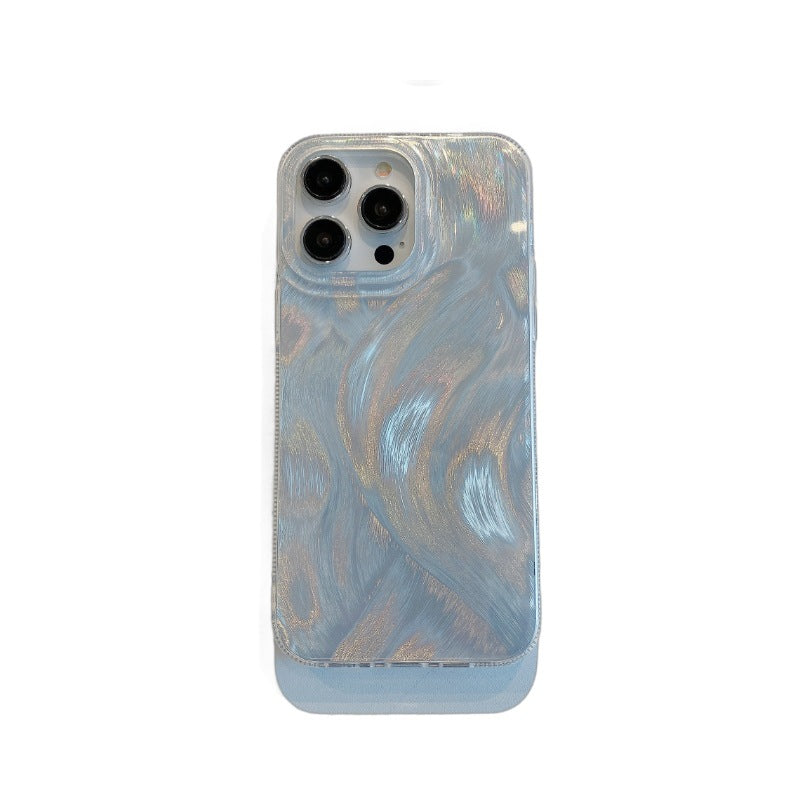 New ins-style feather yarn silver apple 16 pro creative phone case iphone 14/13 laser hard protective cover