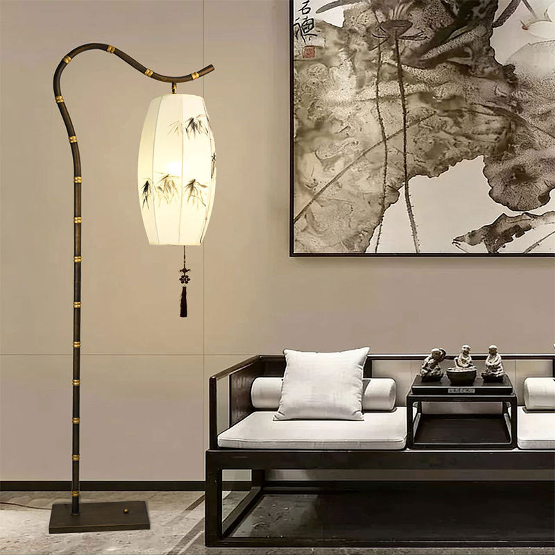 New chinoiserie floor lamp retro living room tea room hand-painted bamboo iron art bedroom study vertical medieval style floor lamp