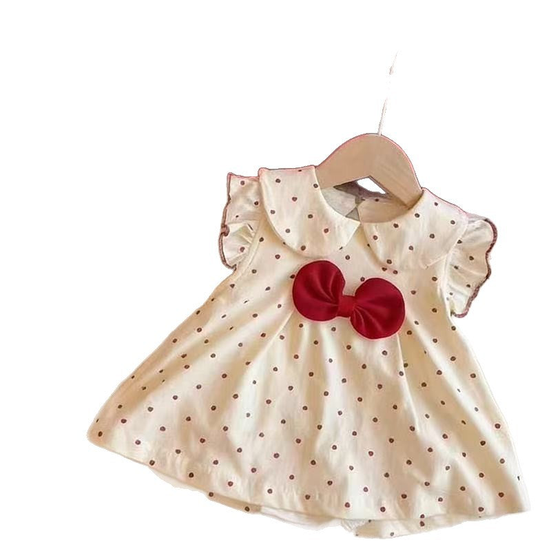 Newborn baby summer romper - lightweight newborn bodysuit - sweet & cute polka dot bowknot onesie for baby girls