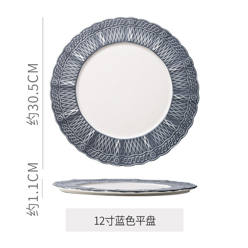 Ins embossed light luxury ceramic dinner plate - nordic high-end style for restaurants, hotels, steak, and dim sum presentation