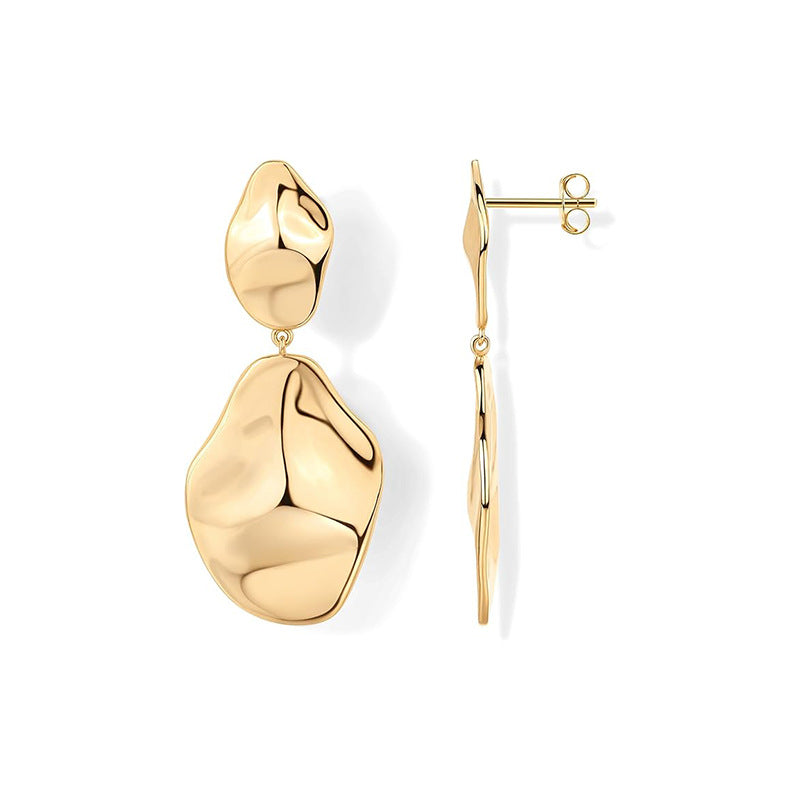 Amazon's new stylishtrendy teardrop-shaped pendant earrings polished hollow exaggerated heavy geometric earrings for women