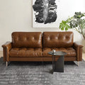 Double french straight leather sofa scandinavianretrofor home living room brown nebula longjiang sofa small apartment