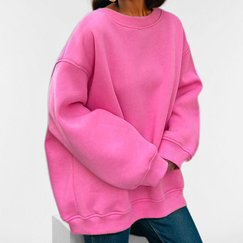 autumn new arrivals: european and american style women's outerwear - round neck, loose fit, solid color pullover sweatshirt
