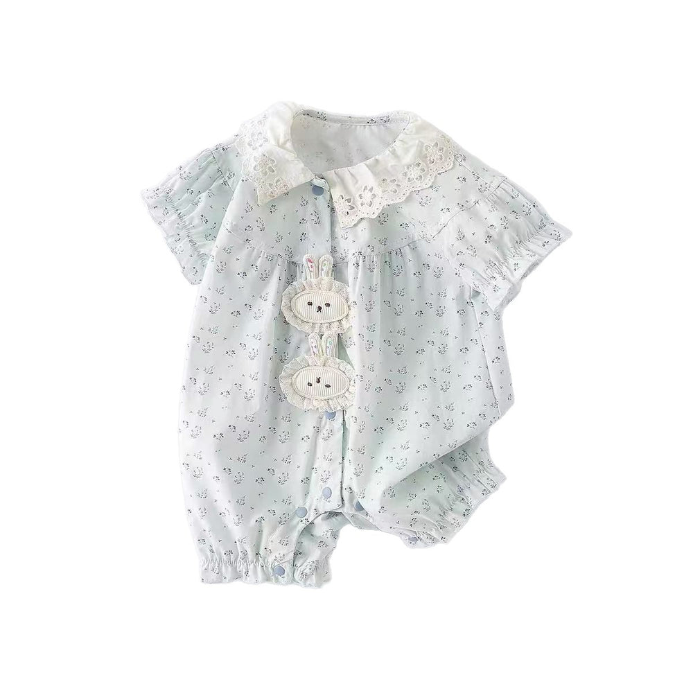 Summer floral lightweight baby romper - newborn summer outfit, short-sleeve bodysuit, crawling suit
