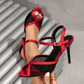 New arrival cross-border fashionaccessible luxury style mesh cut outeasiest for match western style thin heel shallow mouth fish mouth high heel sandals lace
