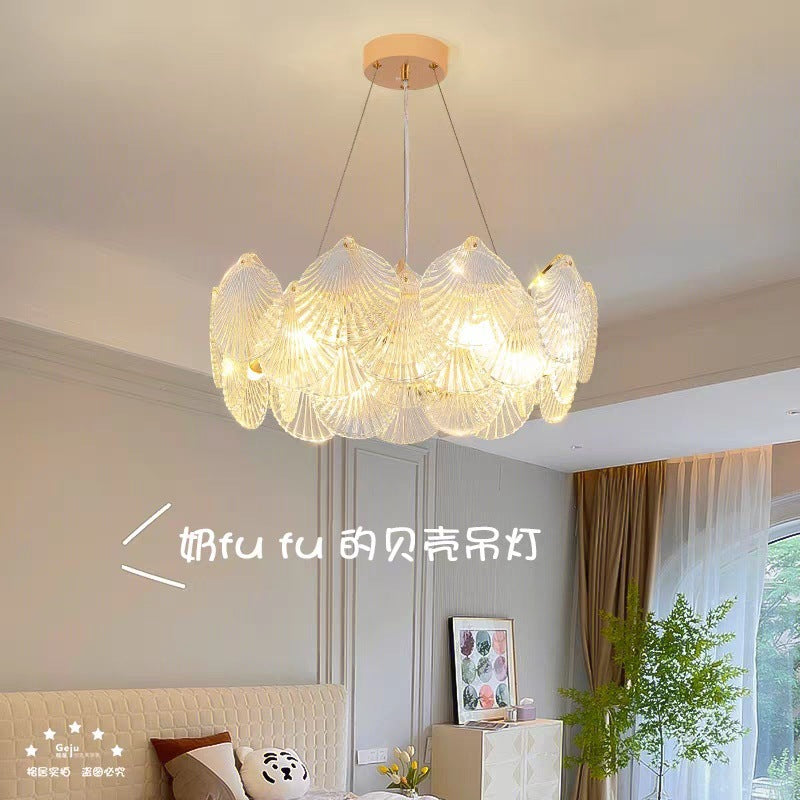 Cream light luxury shell chandelier crystal simple modern living room dining room bedroom creative lighting new French Internet celebrity