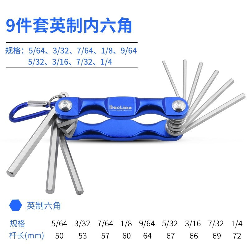 Folding hex key wrench set - metric & imperial, torx screwdriver, universal 6-point hex key wrench