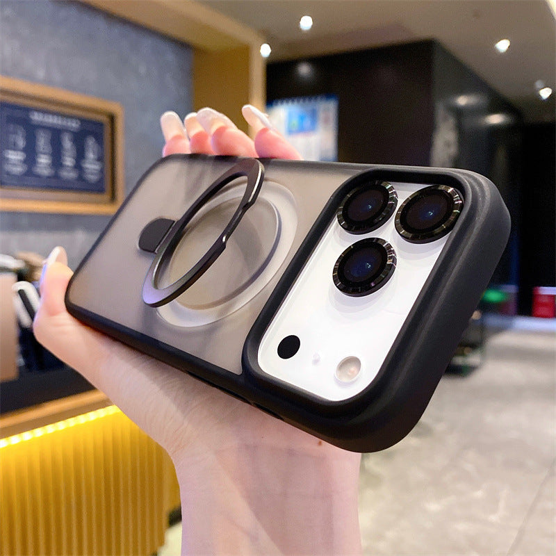 Suitable for iphone17promax frosted back plate magnetic holder mobile phone case apple 15 lens film anti-fall sheath