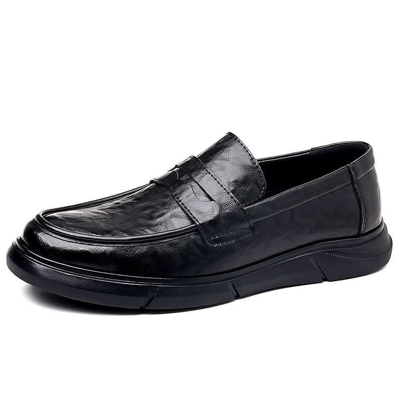 Casual leather shoes for men spring live broadcast british business formal wear hand-grabbed pattern soft leather soft bottom slip-on men's leather shoes