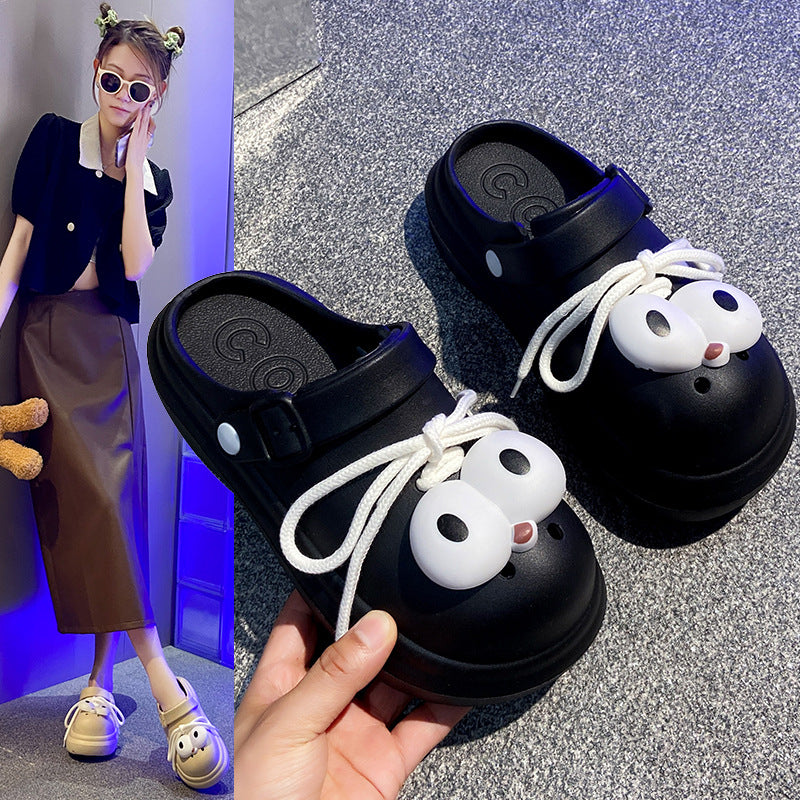 Big eyes cartoon croc shoes women's new arrivaloutwearnon-slipcutetoe sandals thick sole slippers couple croc shoes