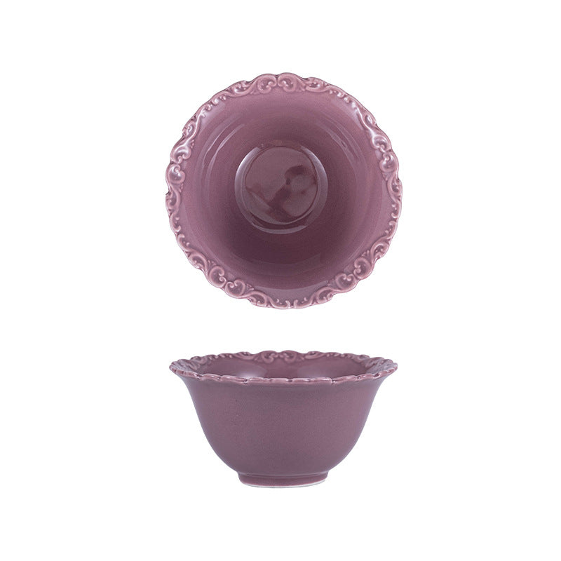 Nordic embossed ceramic western food dessert snack bowl - stylish, high-value rice bowl for home use - minimalist breakfast bowl