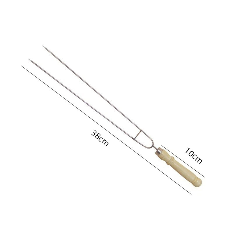 Stainless steel baking needle bbq double-headed fork wooden handle u-shaped barbecue fork chicken wing fork lamb skewer skewer barbecue tool