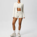New arrival: solid color, barely-there feel, brushed long-sleeve outerwear, slim-fit three-piece activewear set for running, fitness, and yoga