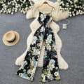 Commuter style v neckfloralsprintingtwo-piece set female autum light mature styleslimming look wide-leg jumpsuitelegantsuit