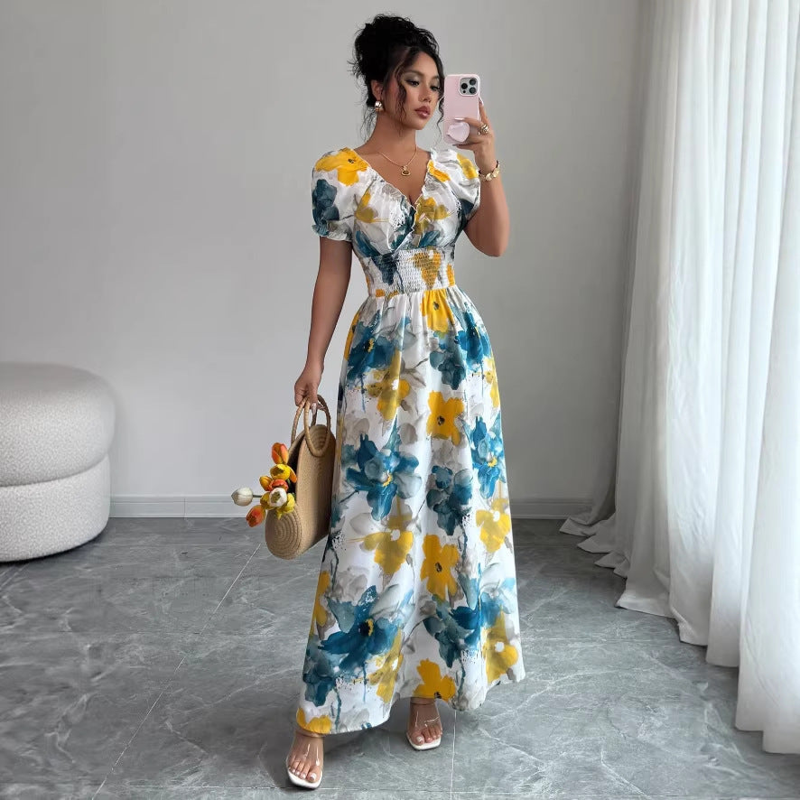 European and american cross-border e-commerce new arrival:  deep v-neck tie-dye slim-fit shirt dress - hot seller