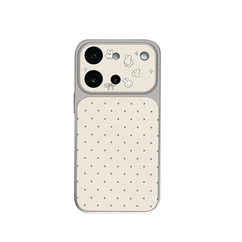 Cartoon polka dot bunny stand compatible iphone 17 case, iphone 16 drop-proof electroplated corning glass case 15