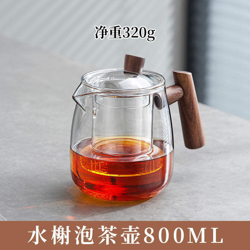 Yanxie teapot solid wood handle tea water separation cup tea separation pot heat-resistant glass tea set suitfor home teapot