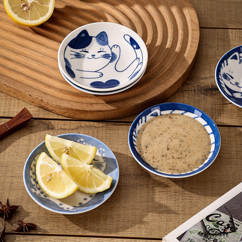 Home cute ceramic cute ins cat dish hot pot snack dish dipping dish ceramic flavor dish kitchen restaurant hotel