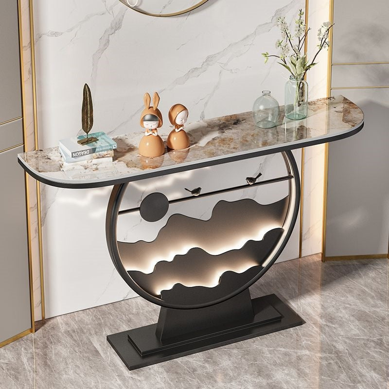 Wall-mounted console table for entryway, home, hallway, with led light strip, rock slab top, new style living room console cabinet for hallway end