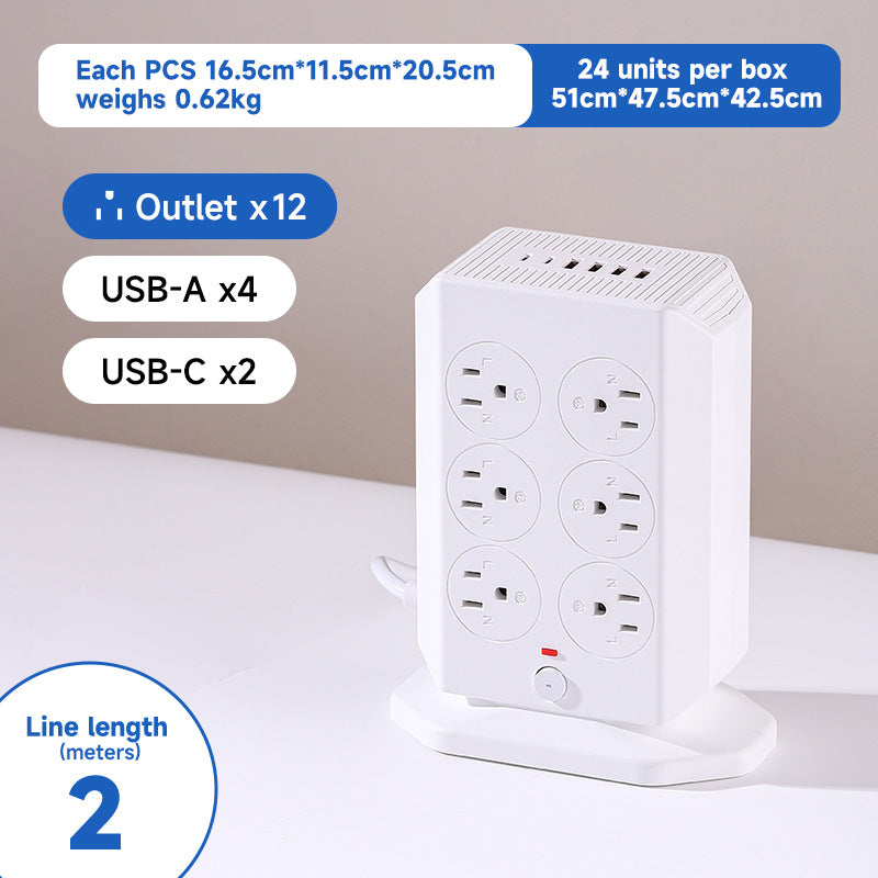 Us 110v usb multi-port pd fast charging power strip with dual-sided outlets and extension cord