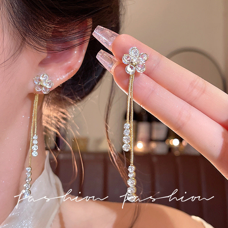 Two-wear earrings: exquisite zircon flower tassel earrings for women - stylish, elegant, and luxurious long earrings