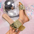 2026 summer new fashion rhinestone pearl bow square toe plus size mid-heel women's thong sandals