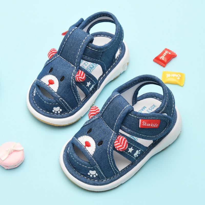 Baby cloth sandals for boys, summer, 0-1-2-3 years old, infant soft-soled squeaky shoes, baby girl's first walking shoes, baby shoes