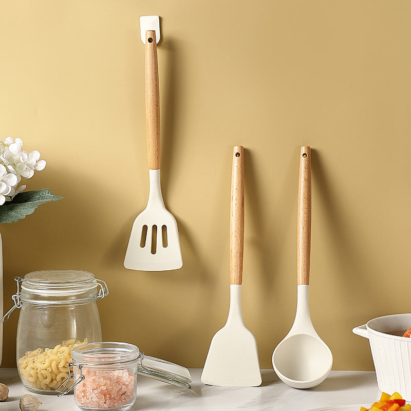High temperature resistant wooden handle silicone kitchenware silicone spatula spoon three-piece set cooking spatula kitchen supplies non-stick spatula suit