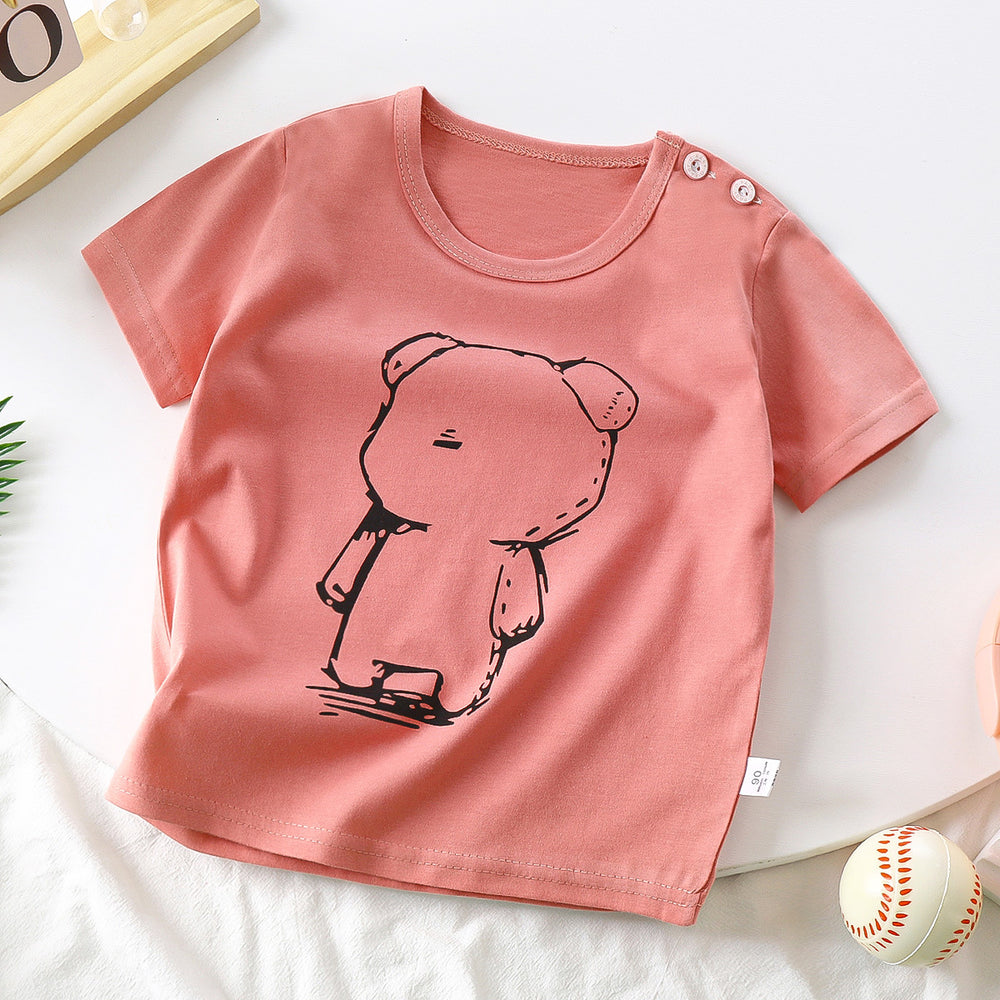 Kids' short-sleeve pure cotton summer new arrivals : boys' t-shirts, baby cartoon girls' short-sleeve korean style tops, children's clothing