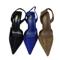 Za summer new 2024 high heel women's shoes - french pointed toe rhinestone embellished fashion back strap open heel stiletto pumps