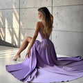 2025 spring collection: new european and american style women's spaghetti strap backless sexy slit evening party gown dress
