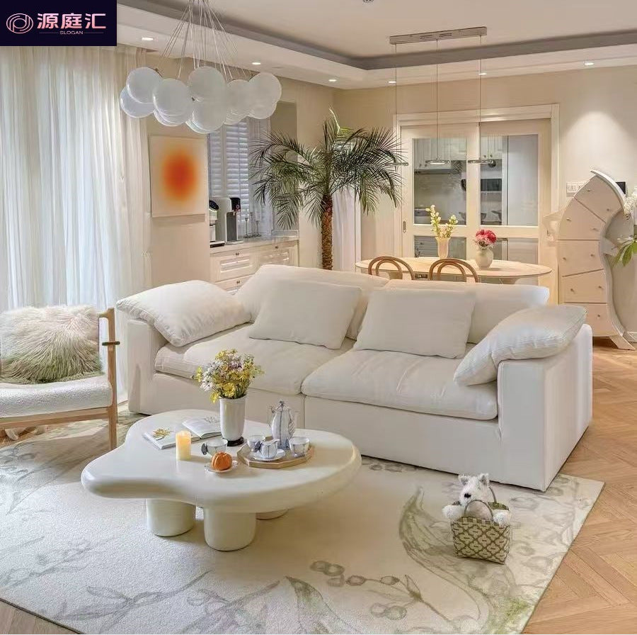 Cloud sofa chenille home cream white wabi-sabi style down sofa removable and washable fabric sofa