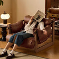 Lazy sofa chair retro oil wax leather armchair designer jersey chair living room single popularcasual lounge chair
