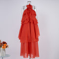 Export cross-border stereo flower decoration large backless halterneck dress holiday style rufflesclassy sense elegance long skirt
