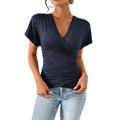 Amazon  european and american cross-border sexy hot girl knitted deep v design waist ruched slimming top