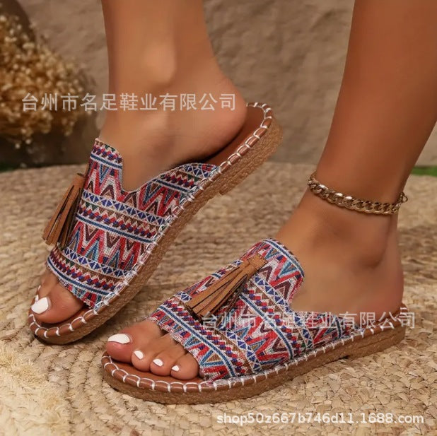 foreign trade plus size flat slippers for women,  summer new arrival, european and american style tassel beach sandals, size 43,