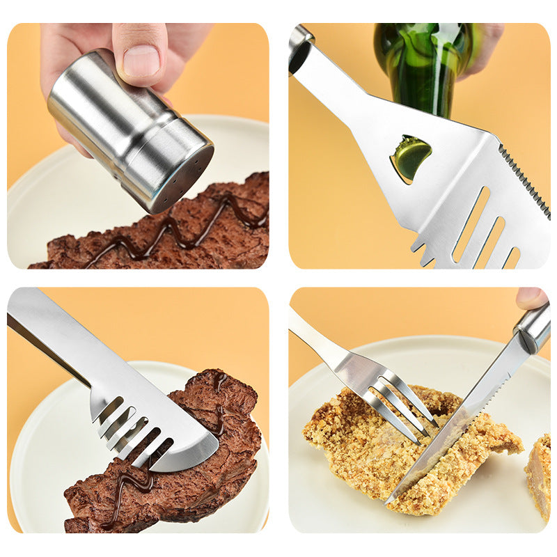 Cross-border Stainless Steel Family Outdoor Combination Grill Set Aluminum Box BBQ Tools Kit BBQ Shovel