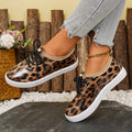 Export cross-border plus sizenew arrival leopard print thick sole sneakers women's waterproofnon-slip sports casual shoes tie backflats