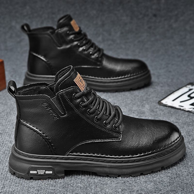 Genuine leather cowhide boots men's high-top winterfleece-linedheattech leather shoes men's genuine leather cotton shoes casual cowhide boots