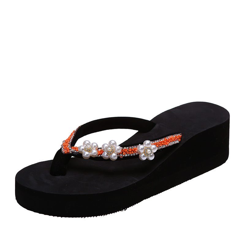 2025 new women's summer fashion flip-flops - versatile beach sandals with floral design and chunky sole