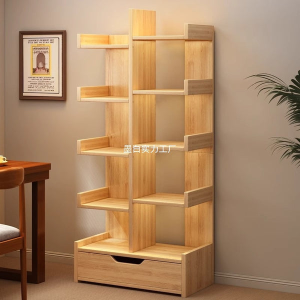 Simple small bookshelf, floor-to-ceiling shelf, integrated wall storage rack, living room office display rack, table side storage narrow cabinet