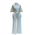 European and american cross-border women's fashion  summer new arrival: elegant casual mock neck asymmetrical top and high-waisted pants set