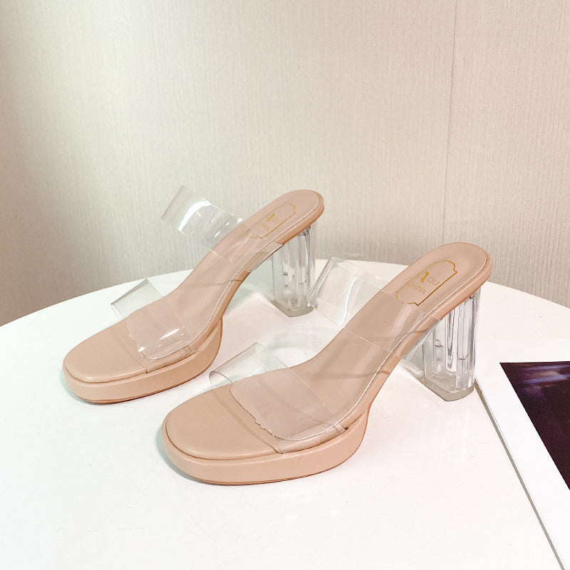 High-heeled slippers for women 2025summernew arrival one-piece pvcoutwearfashion crystal heel slippersladies
